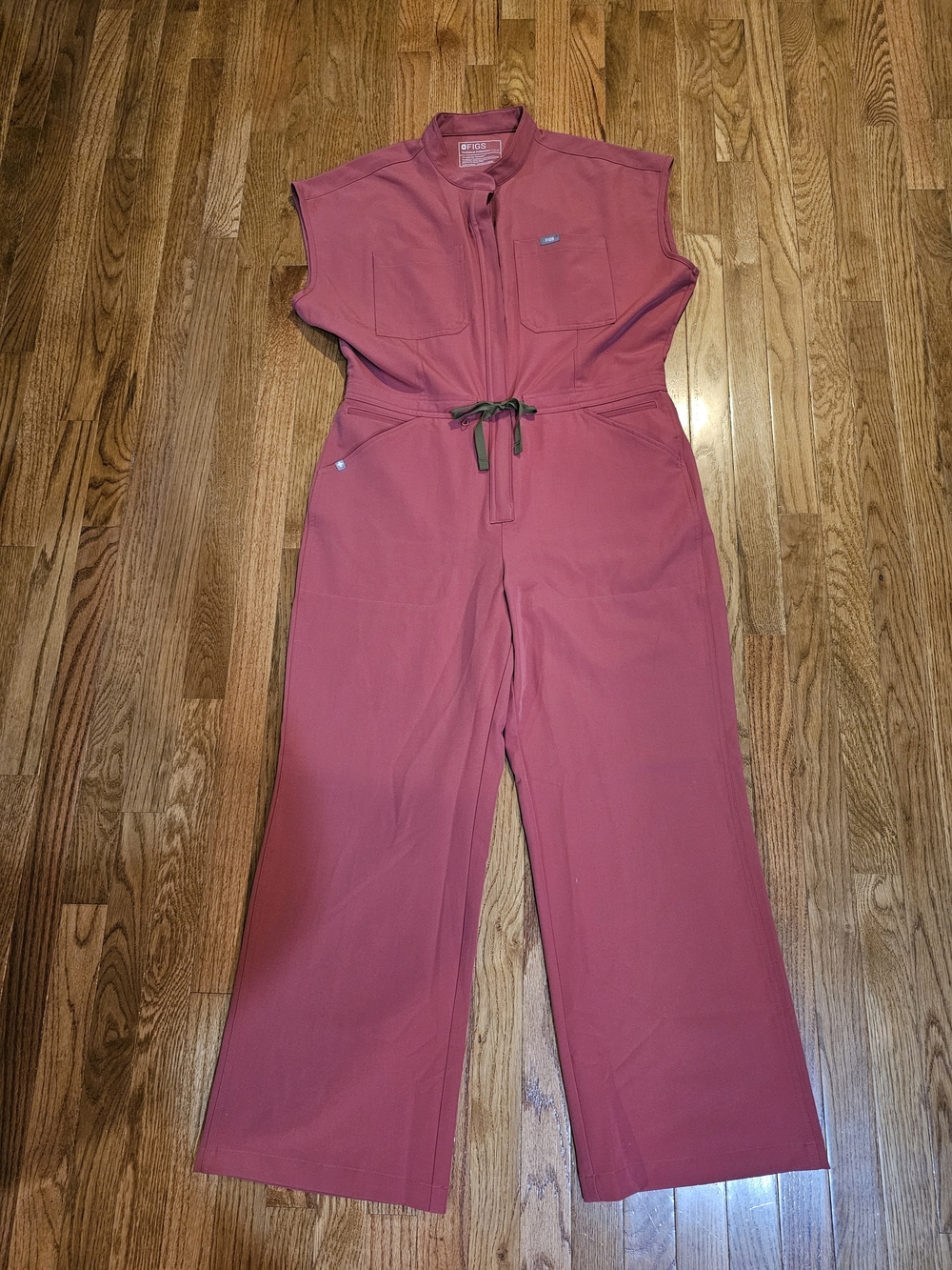 Figs Xl Petite Berry Spice Women's Utility Jumpsuit with Drawstring Waist